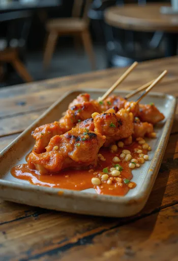 Satay au piment, brochettes de poulet grillées marinées à la sauce pimentée