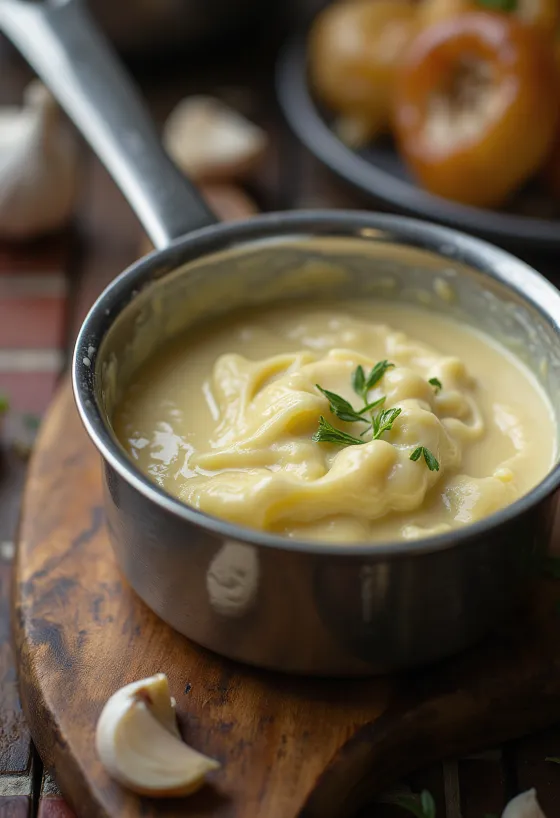 Sauce crémeuse ail beurre servie