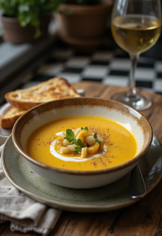 Velouté de légumes crémeux servi