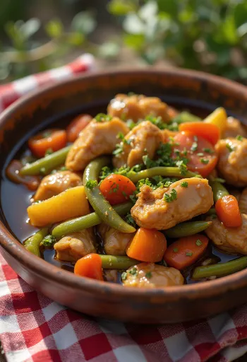 Adobo aux légumes, décoré de coriandre fraîche