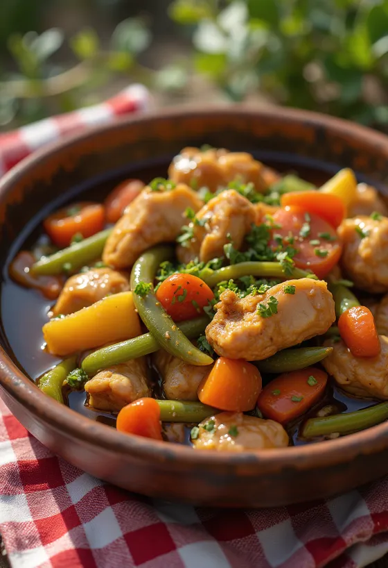 Adobo aux légumes, décoré de coriandre fraîche