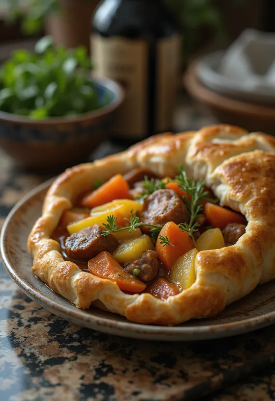 Baeckeoffe servi avec du pain frais