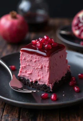 Gâteau mousse à la grenade servi