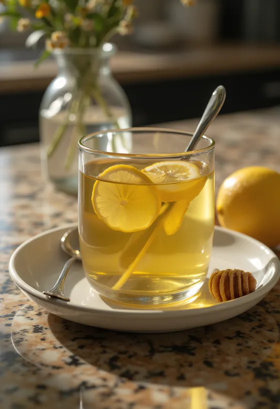 Boisson chaude gingembre-citron servie dans un verre