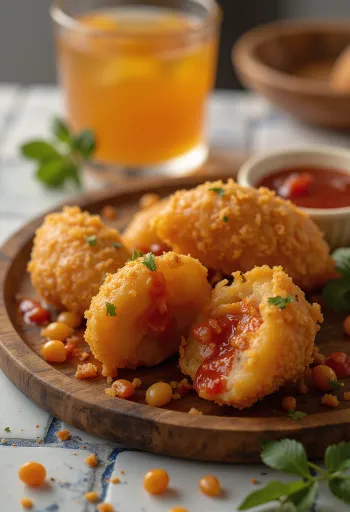 Acarajé sauce piquante, boules croustillantes servies avec sauce piquante et coriandre