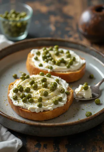 Bagel aux câpres et fromage frais, décoré de persil