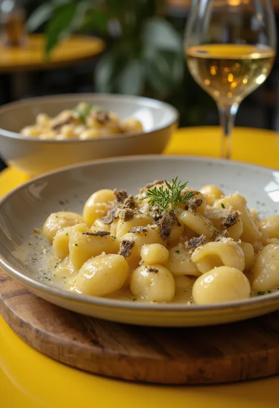 Gnocchi au vin blanc et à la truffe servis