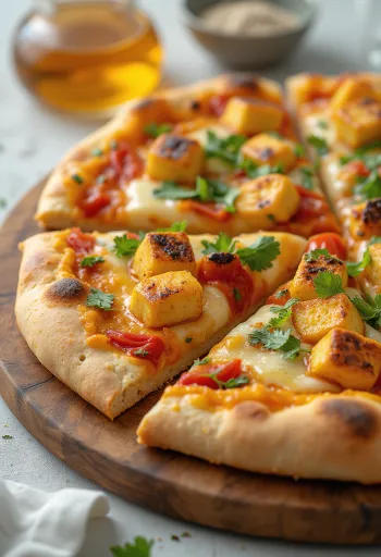 Pizza Paneer Tikka avec sauce au yaourt et légumes