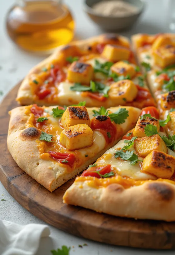 Pizza Paneer Tikka avec sauce au yaourt et légumes
