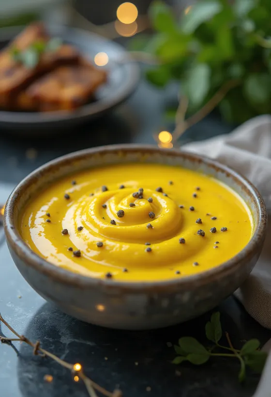 Sauce crémeuse curcuma servie avec poulet grillé