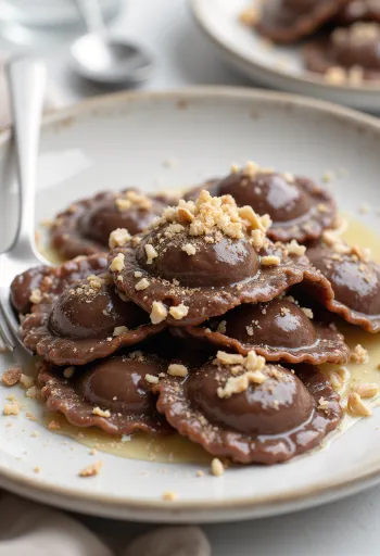 Ravioles végans au chocolat servis
