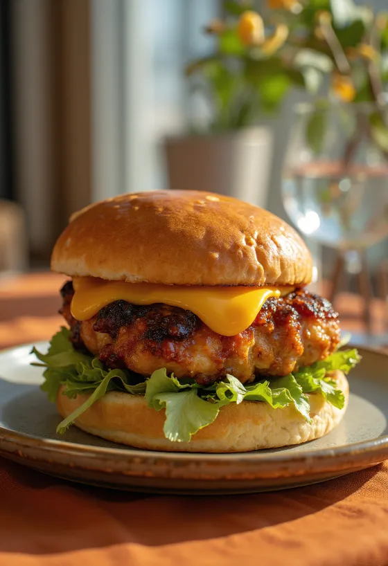 Burger de poulet BBQ avec poulet grillé et cheddar