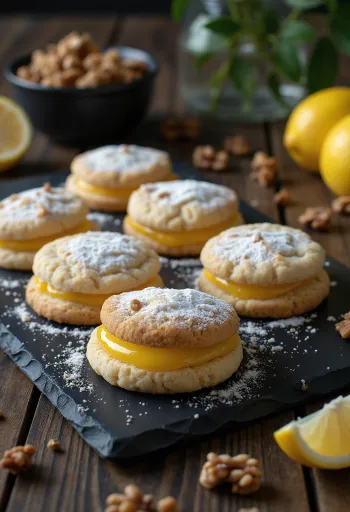 Sablés Linzer au citron et aux noix servis