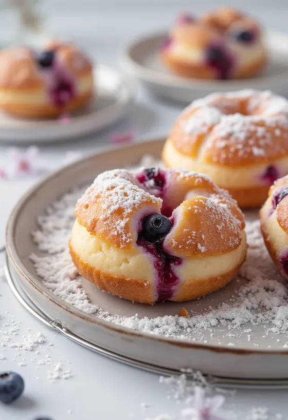 Beignets yaourt fruits rouges servis