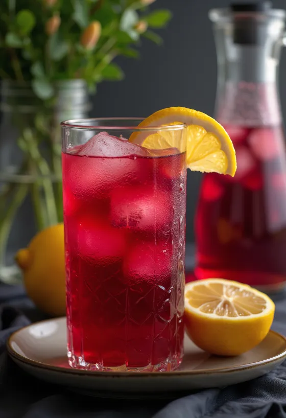 Limonade à l'hibiscus servie dans un verre