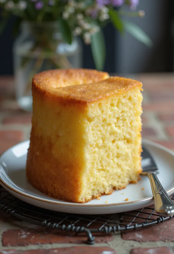 Génoise à la vanille haute et dorée sur un plat à gâteau