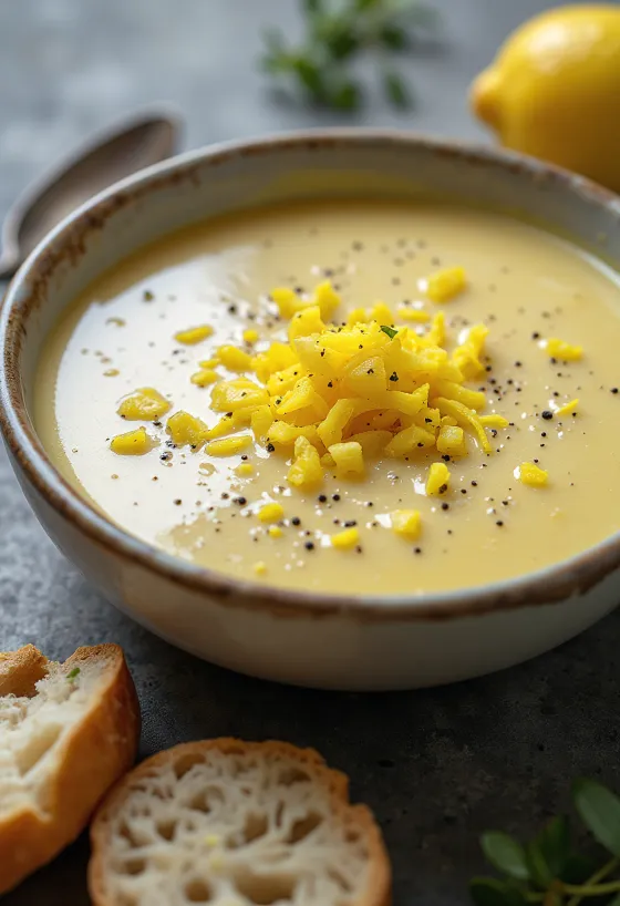 Avgolemono au zeste de citron fraîchement servi