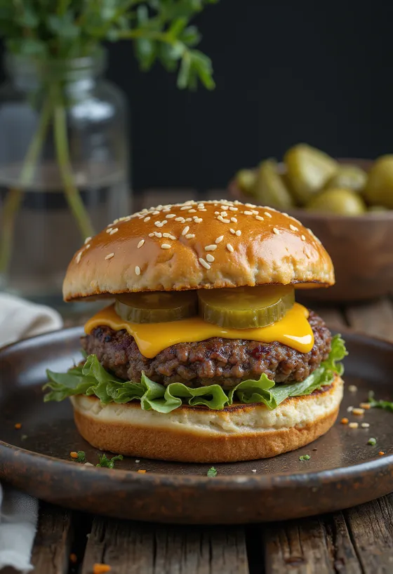 Burger bio au bœuf avec ingrédients frais