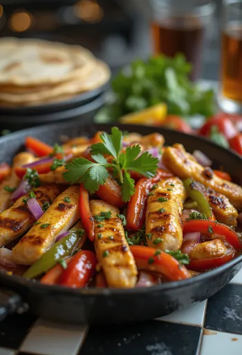 Fajitas au poulet et aux poivrons servies