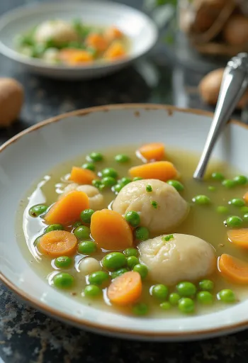 Soupe de petits pois frais aux légumes croquants et persil