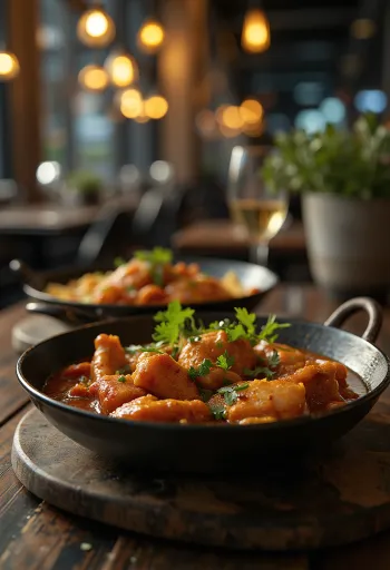 Morceaux de poulet tandoori adobo servis avec du riz