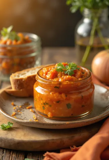 Ajvar à l'ail, sauce riche aux poivrons rouges et aubergine