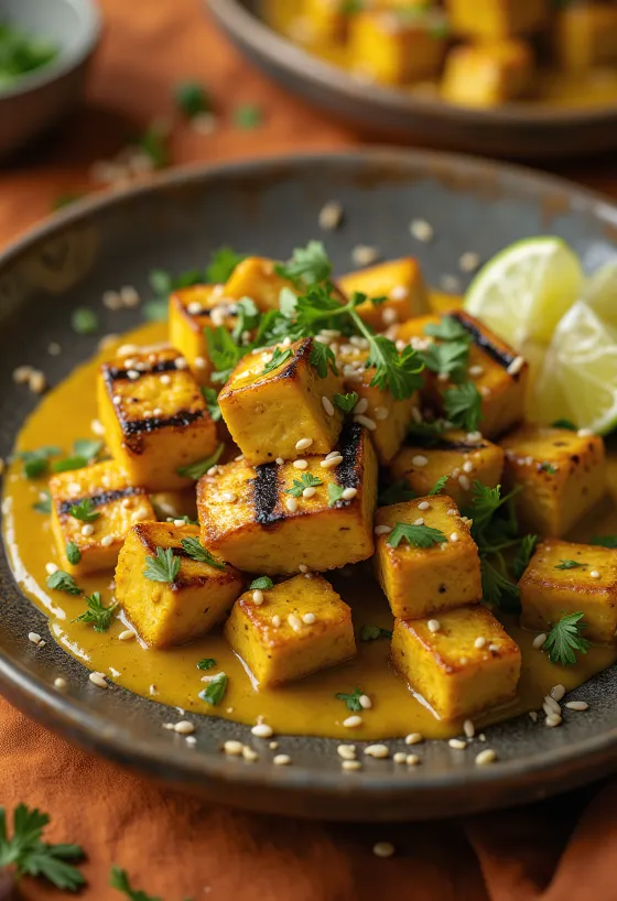 Tofu grillé au tahini et curry