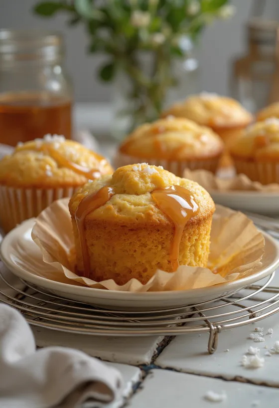 Muffin au caramel avec un dessus doré