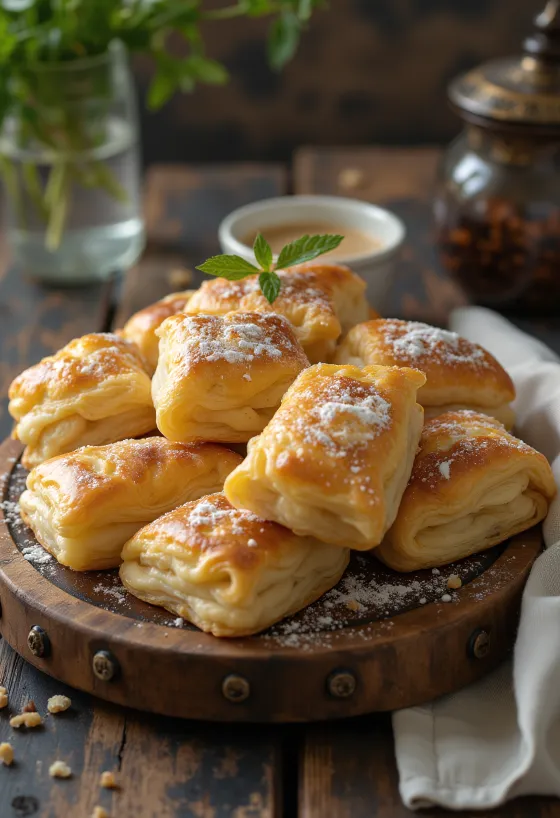 Chausson au fromage blanc cuit doré, saupoudré de sucre glace, garniture tendre
