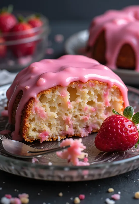 Tranche de gâteau punch vegan avec glaçage rose