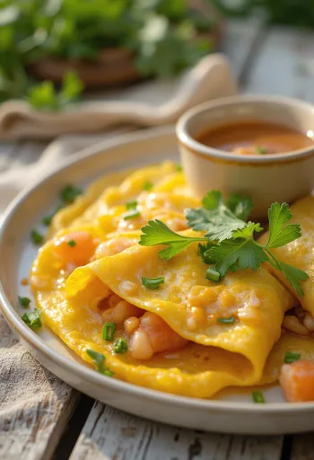 Bánh Xèo vietnamien authentique à la pâte croustillante et légumes frais