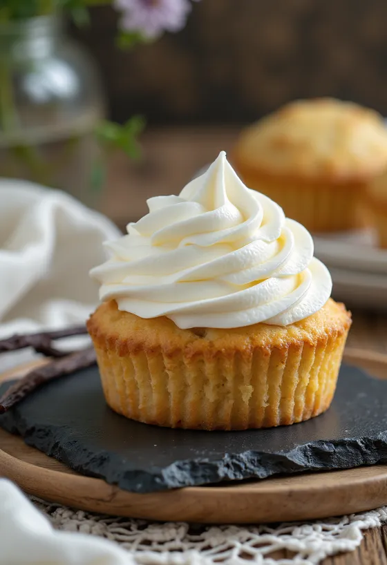 Cupcake vanille sans sucre fraîchement cuit