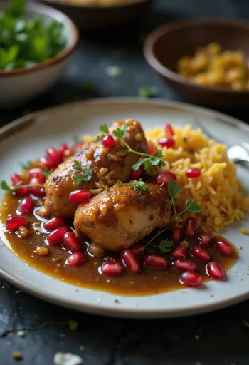 Fesenjan, poulet iranien aux noix et à la grenade servi