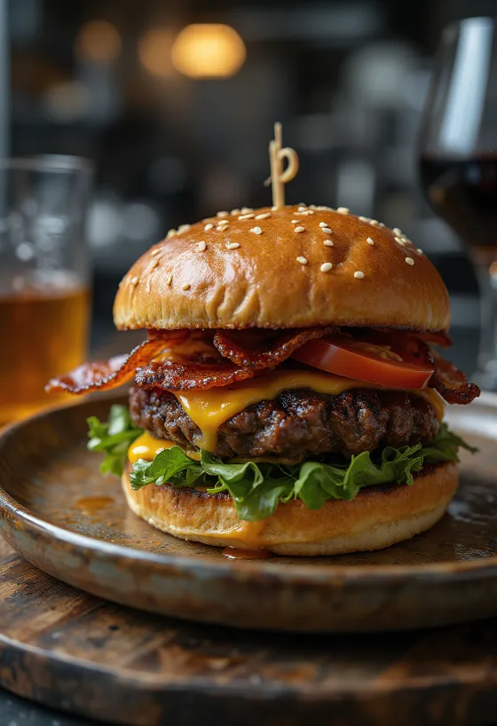 Burger fumé BBQ servi