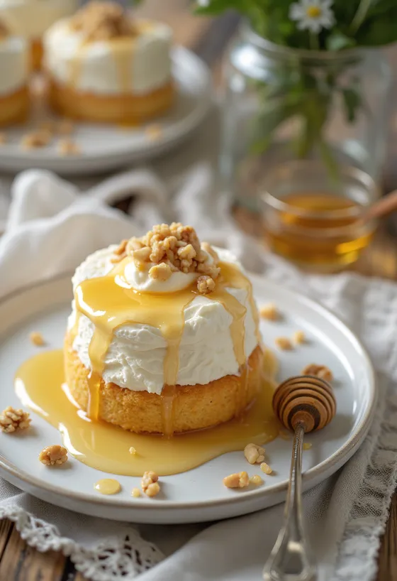 Gâteau au yaourt grec présenté avec élégance