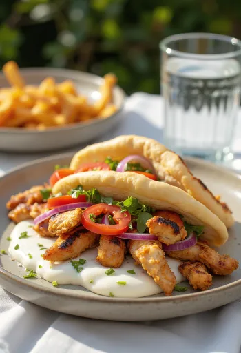 Gyros au poulet servi dans un pain pita