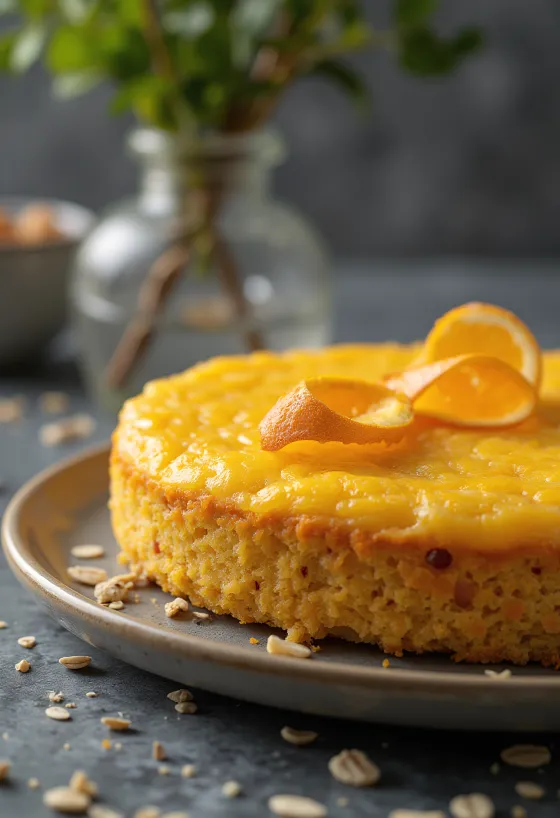 Gâteau orange et flocons d'avoine servi