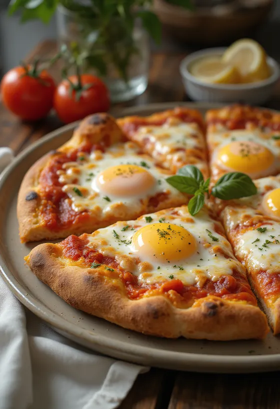 Pizza a Caballo avec œuf au plat, pâte épaisse et mozzarella