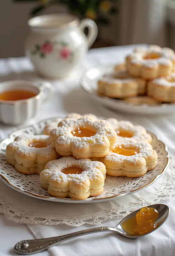 Linzer à la confiture classique saupoudré de sucre glace