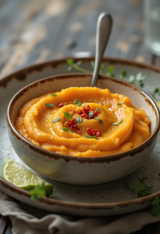 Purée de patate douce rôtie à la coriandre