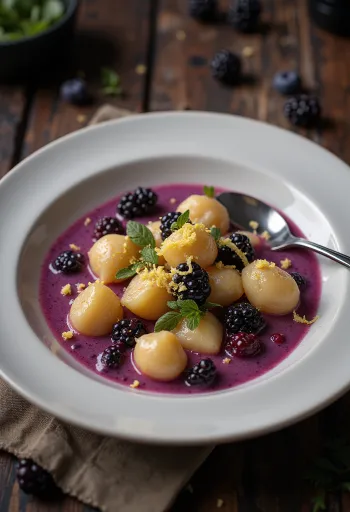 Gnocchi crème de mûre servis