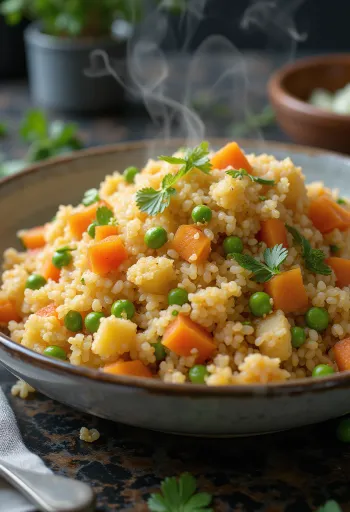 Pilaf de boulghour aux légumes, servi