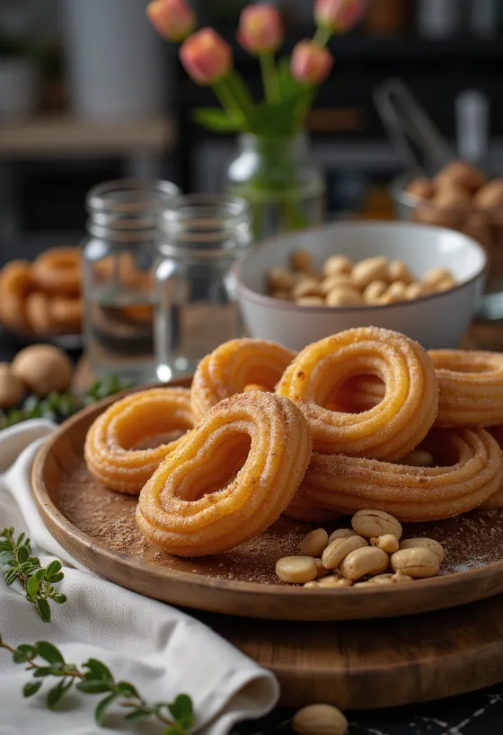 Churros aux cacahuètes grillées, churros croustillants parsemés de cacahuètes