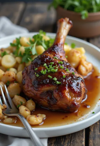 Cuisses de canard fumées BBQ servies