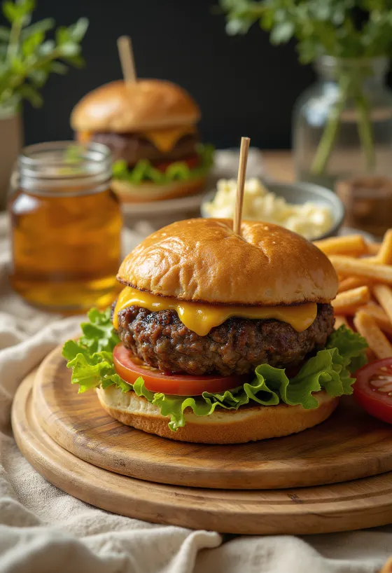 Burger de viande de phoque servi avec laitue, tomate et mayonnaise.