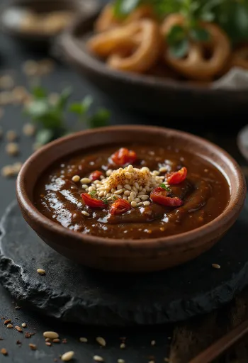 Sauce dip au tamarin dressée avec des légumes frais