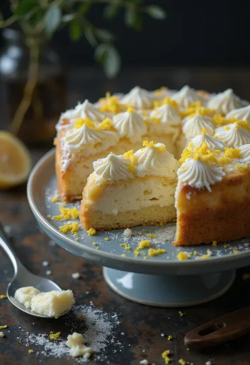 Gâteau au fromage blanc classique saupoudré de sucre glace