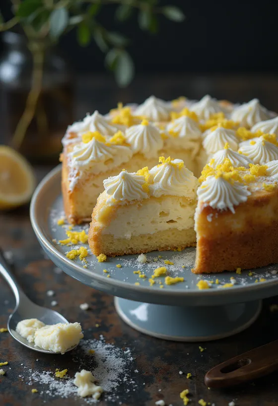 Gâteau au fromage blanc classique saupoudré de sucre glace