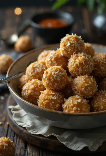 Boules coco-avoine au cacao sur une assiette