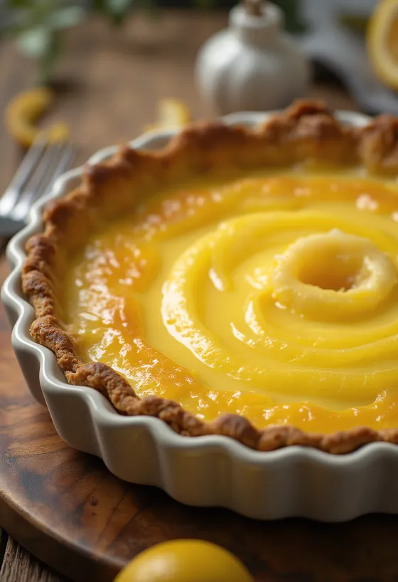 Tarte au citron et à l'orange servie